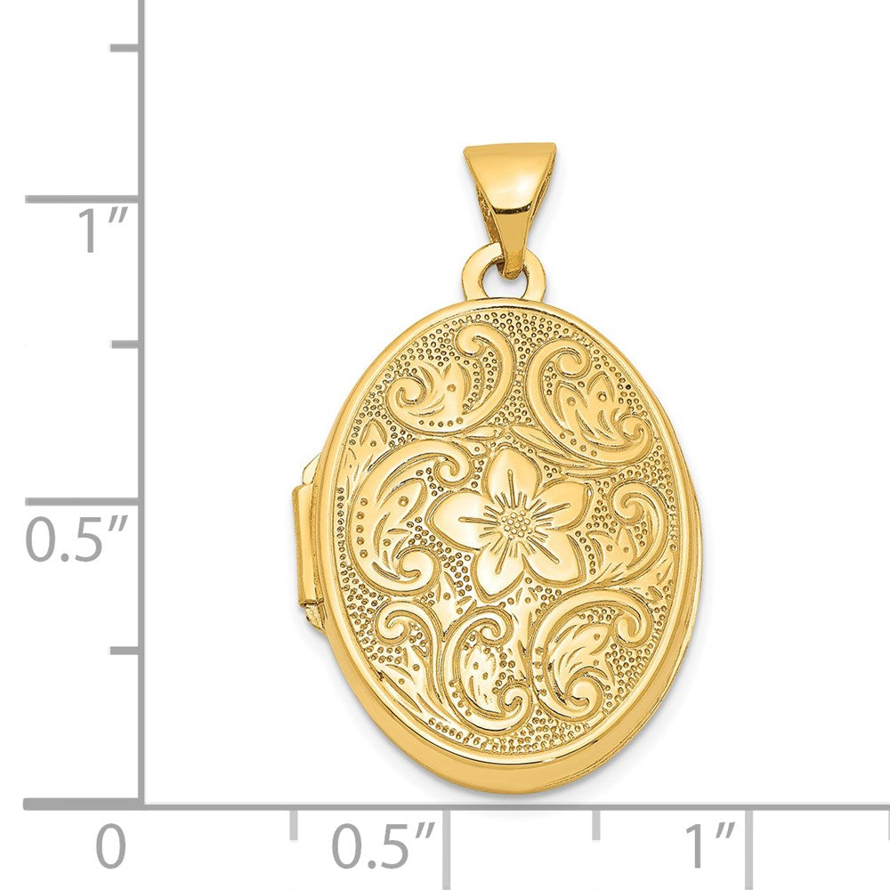 14k Floral Swirl Design 21mm Oval Locket