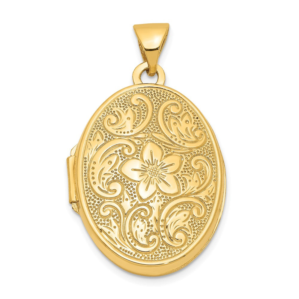 14k Floral Swirl Design 21mm Oval Locket