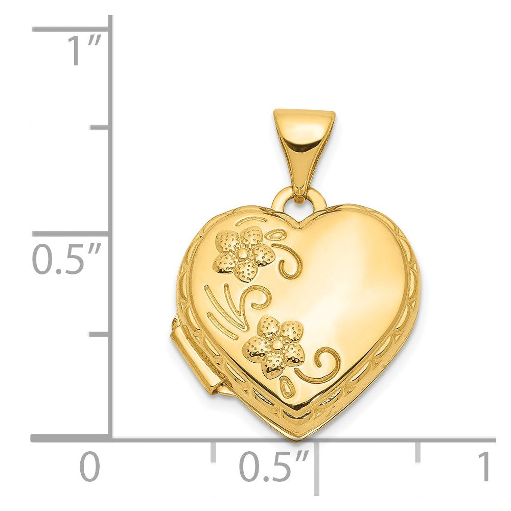 14k Floral 15mm Heart Locket