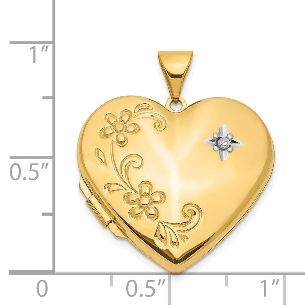 14k Diamond Floral  21mm Heart Family Locket Holds 4 Photos
