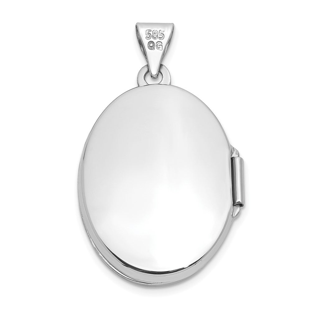 14k White Gold Scroll Design Domed 21mm Oval Locket
