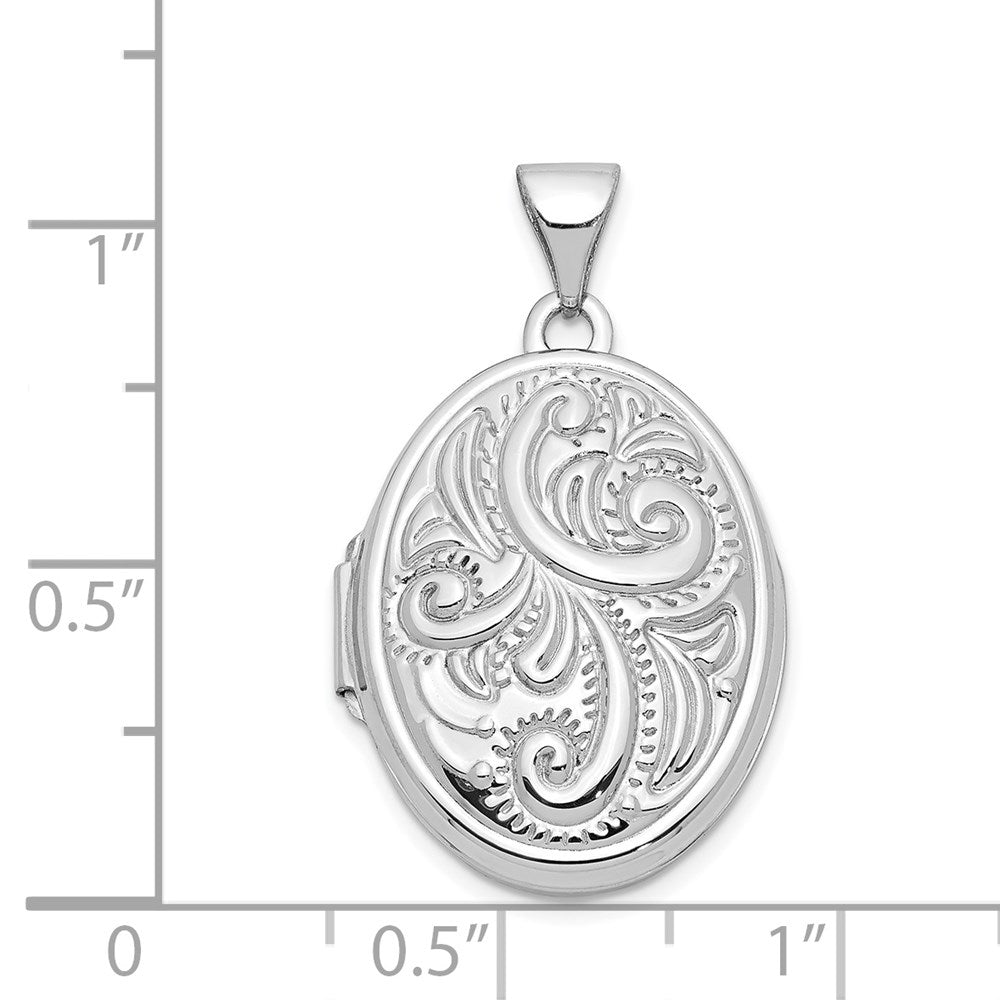 14k White Gold Scroll Design Domed 21mm Oval Locket