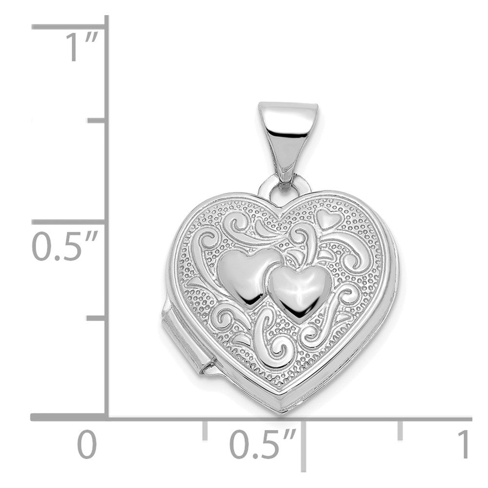 14k White Gold Two Hearts 15mm Heart Locket