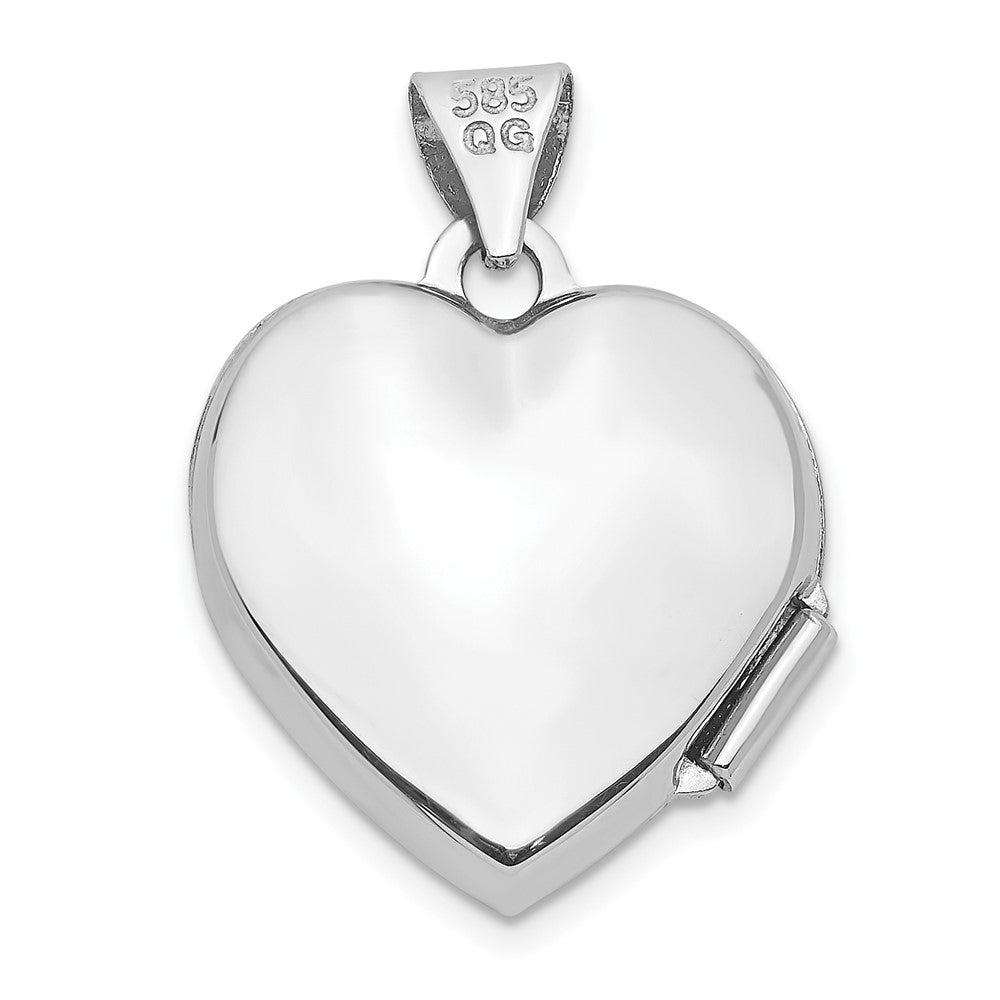 14k White Gold Polished Scrolled 15mm Heart Locket