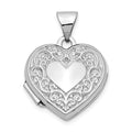 14k White Gold Polished Scrolled 15mm Heart Locket