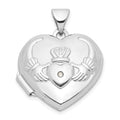 14k White Gold Diamond Claddagh with Poem on Reverse 18mm Heart Locket