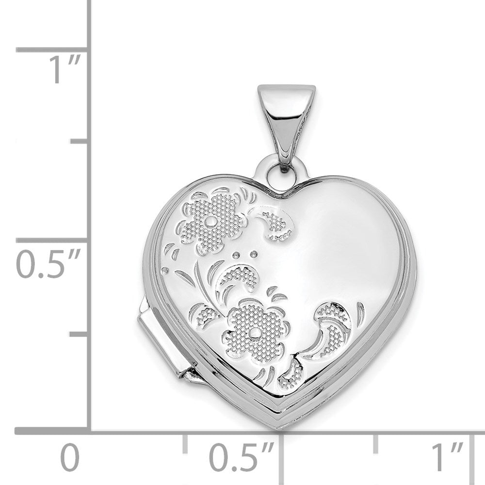 14K White Gold Polished Floral 18mm Heart Locket