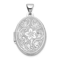 14k White Gold Floral Swirl Design 21mm Oval Locket