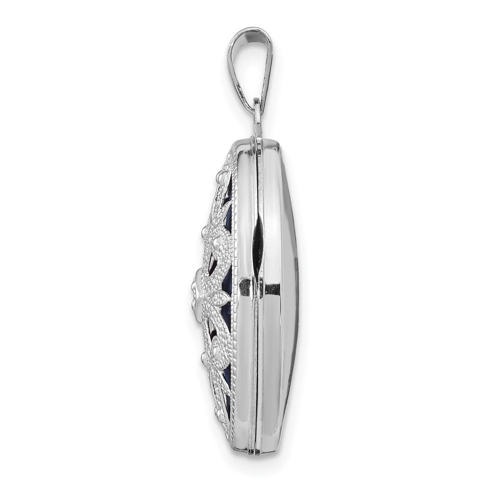 14K White Gold Diamond Vintage Filigree with Blue Fabric Interior 21mm Oval Locket