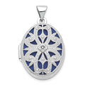 14K White Gold Diamond Vintage Filigree with Blue Fabric Interior 21mm Oval Locket