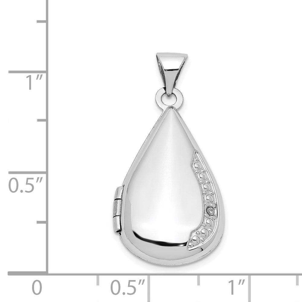 14K White Gold Polished Diamond 21x13mm Teardrop Locket