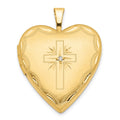 14k Diamond Satin and Diamond-cut Cross 20mm Heart Locket
