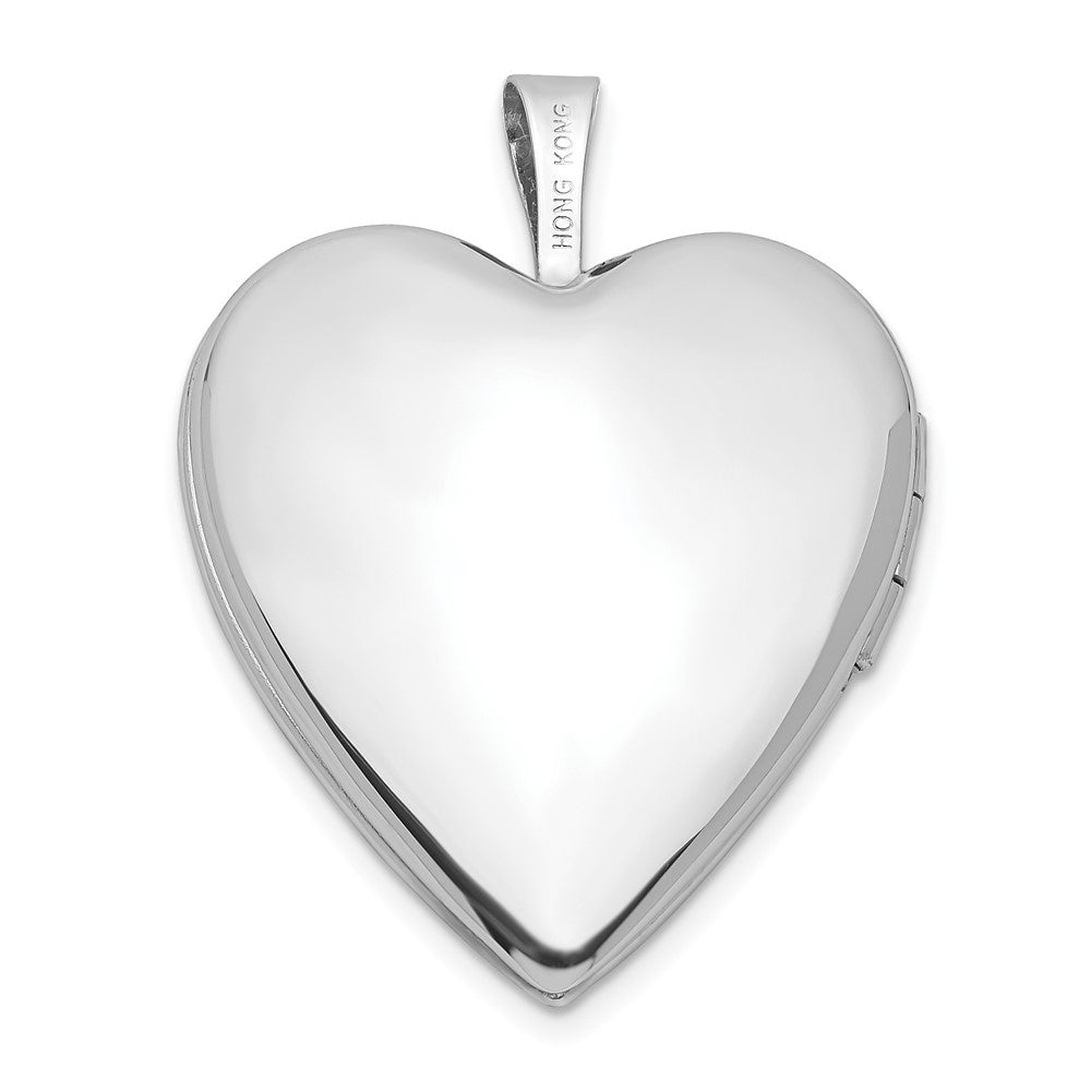 14K White Gold Polished Plain 20mm Heart Locket