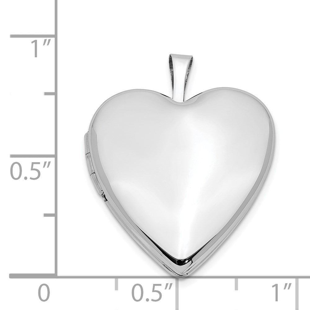 14K White Gold Polished Plain 20mm Heart Locket