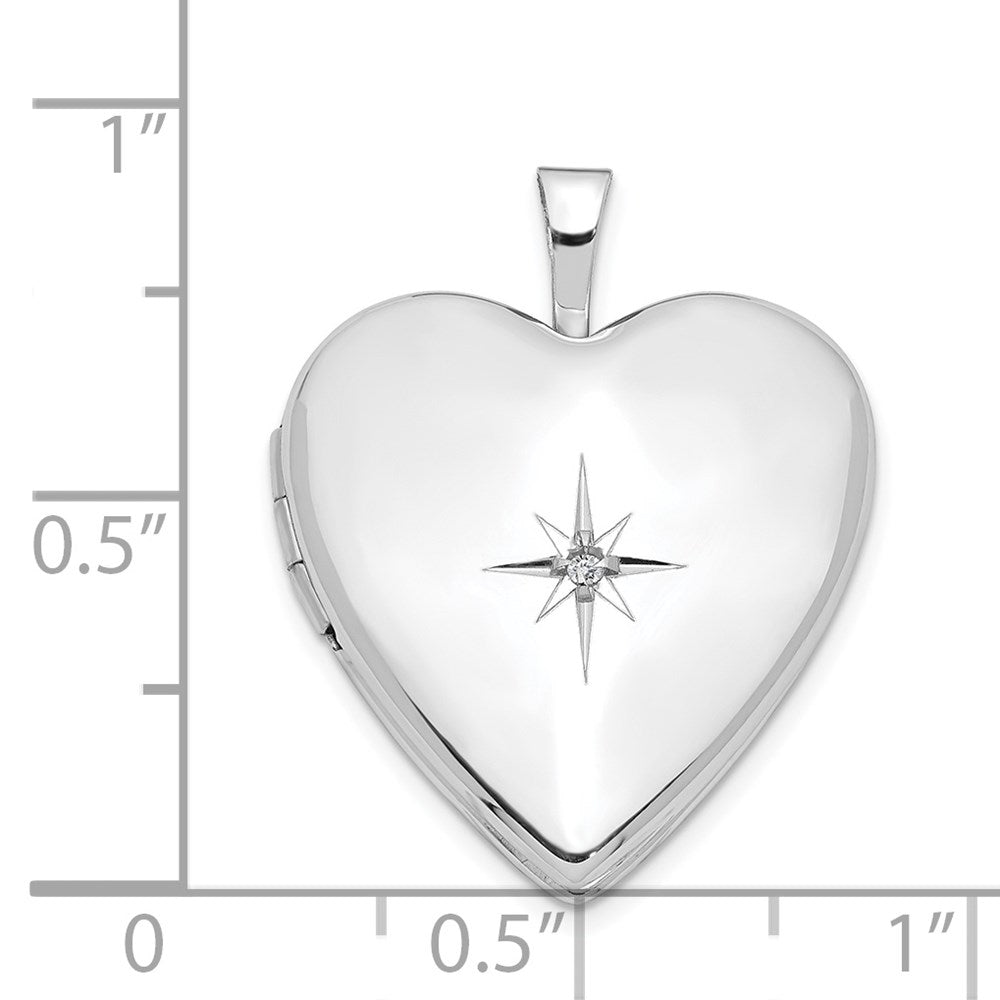 14K White Gold Diamond Star 20mm Heart Locket