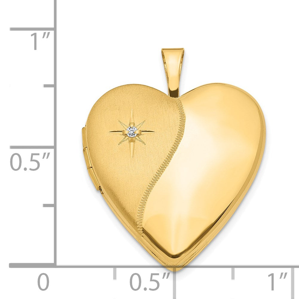14K Polished and Satin Diamond Star 20mm Heart Locket