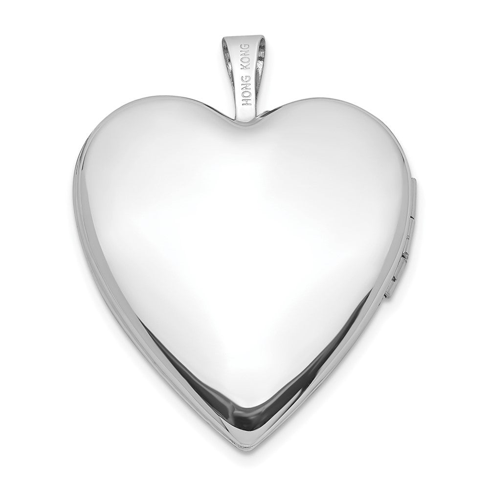 14K White Gold Polished and Satin Diamond Star 20mm Heart Locket