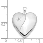 14K White Gold Polished and Satin Diamond Star 20mm Heart Locket