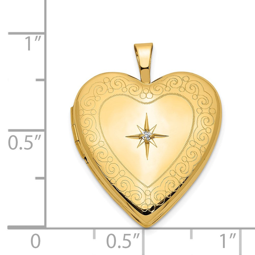 14K Diamond Star with Side Swirl Edge 20mm Heart Locket
