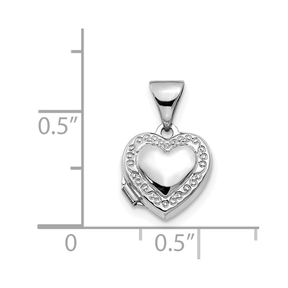 14k White Gold Scroll Border 10mm Heart Locket
