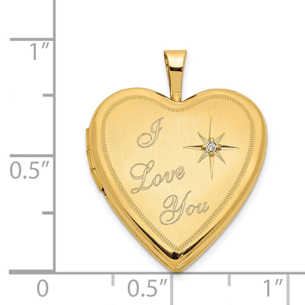 14K Satin Diamond Star I LOVE YOU Script 20mm Heart Locket