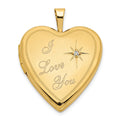 14K Satin Diamond Star I LOVE YOU Script 20mm Heart Locket