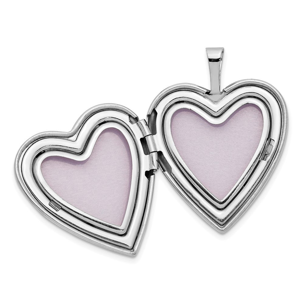 14K White Gold Pink and Green Enamel Rose I LOVE YOU Script 20mm Heart Locket