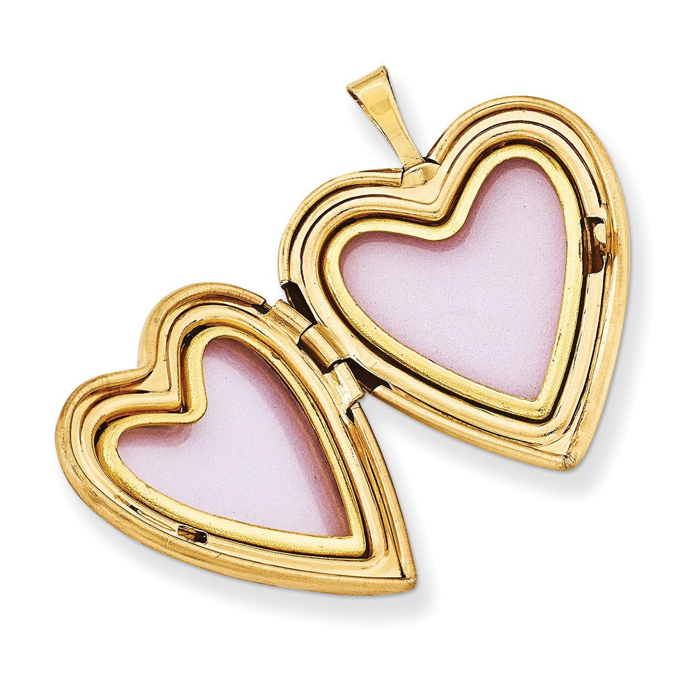 14k Pink and Green Enameled Floral MOM Script 20mm Heart Locket