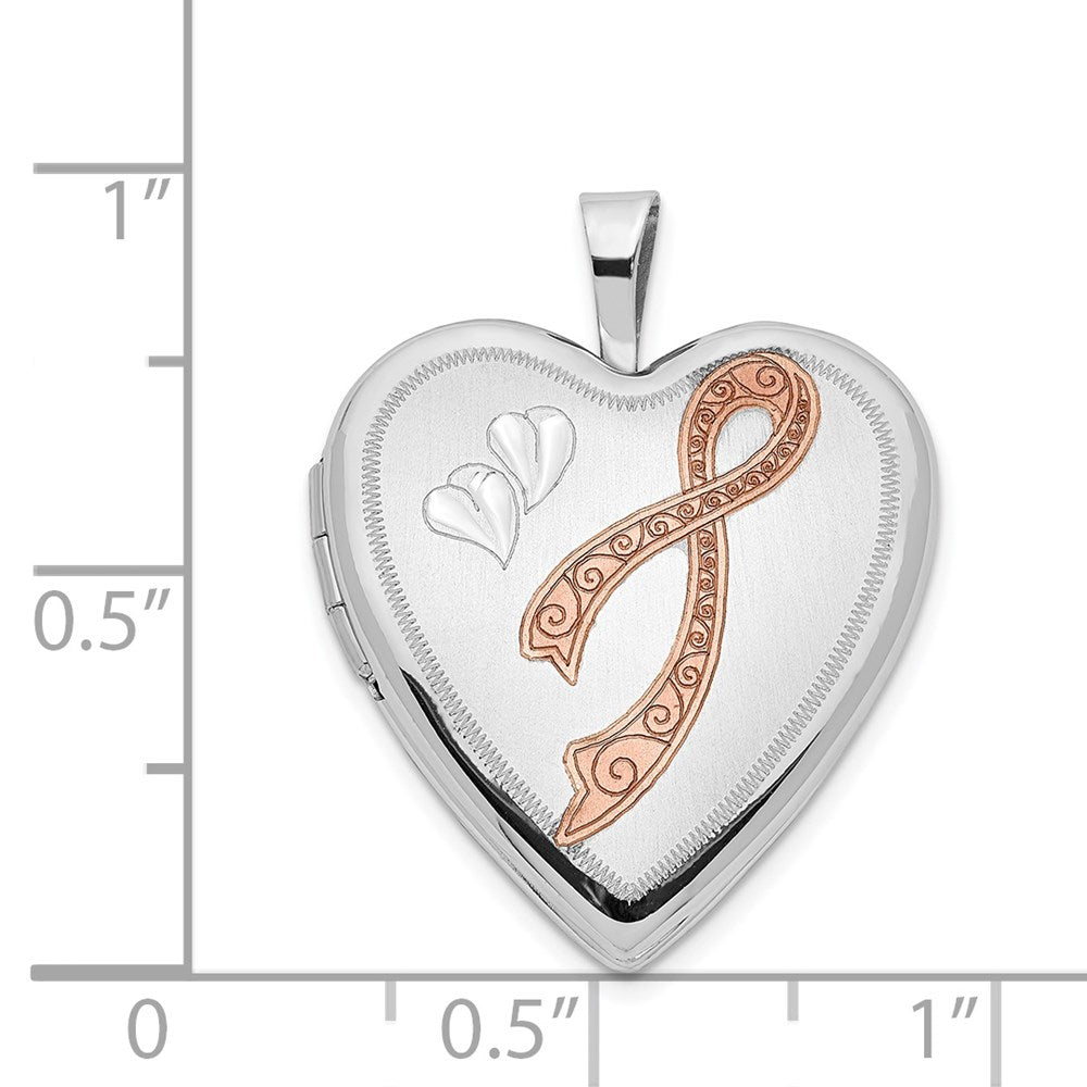 14K 20mm White Gold Enameled Breast Cancer w/ Hearts Heart Locket