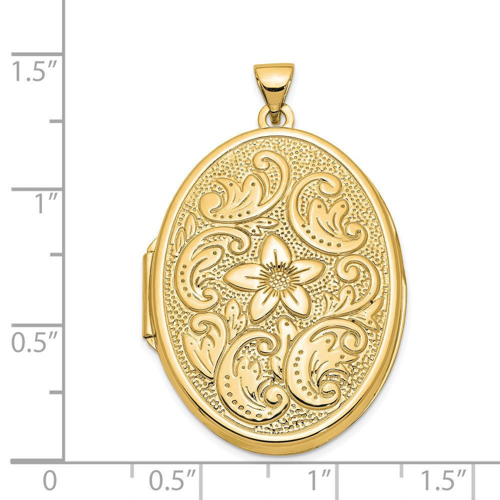 14k Reversible Floral Swirl Design32mm Oval Locket