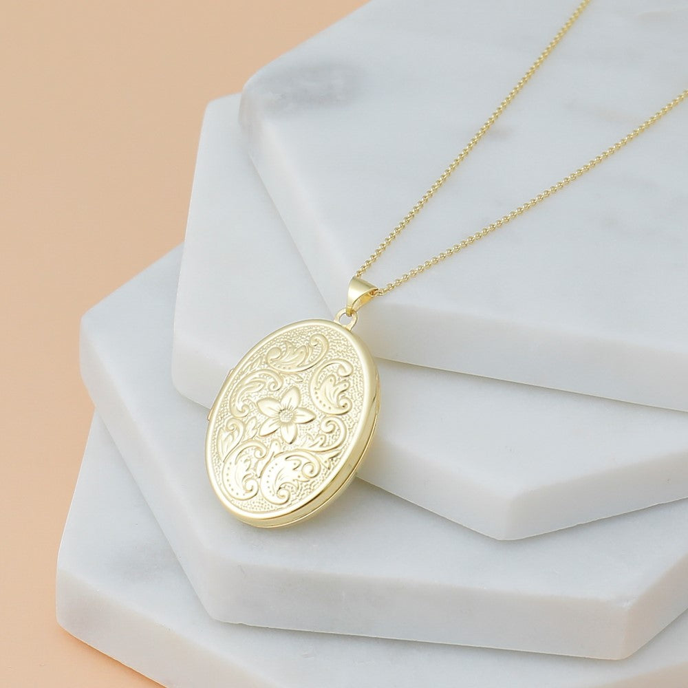 14k Reversible Floral Swirl Design32mm Oval Locket