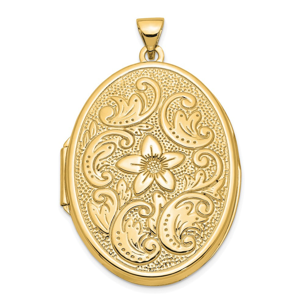 14k Reversible Floral Swirl Design32mm Oval Locket