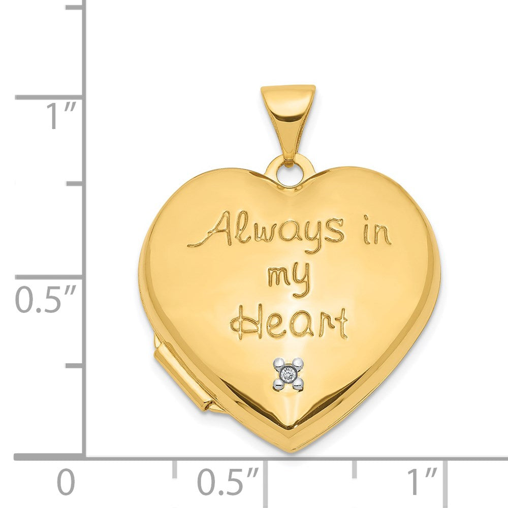 14k Two-tone Diamond ALWAYS IN MY HEART Script with Heart Charm Inside 21mm Heart Locket