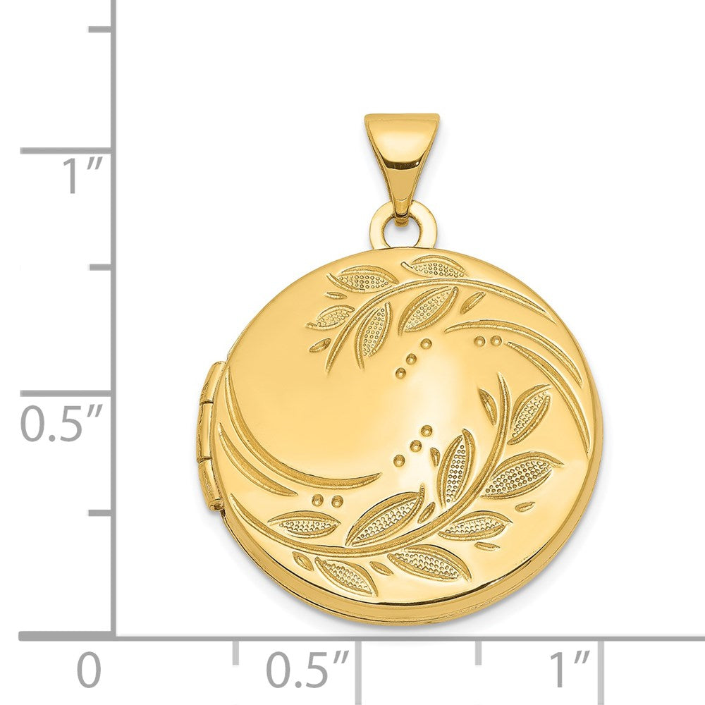 14k Polished Leaves 20mm Round Locket