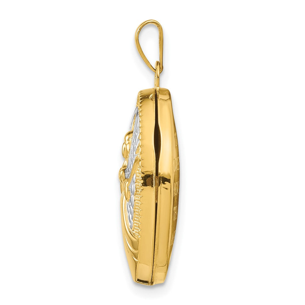 14k with White Rhodium Guardian Angel with Poem on Reverse 21mm Oval Locket