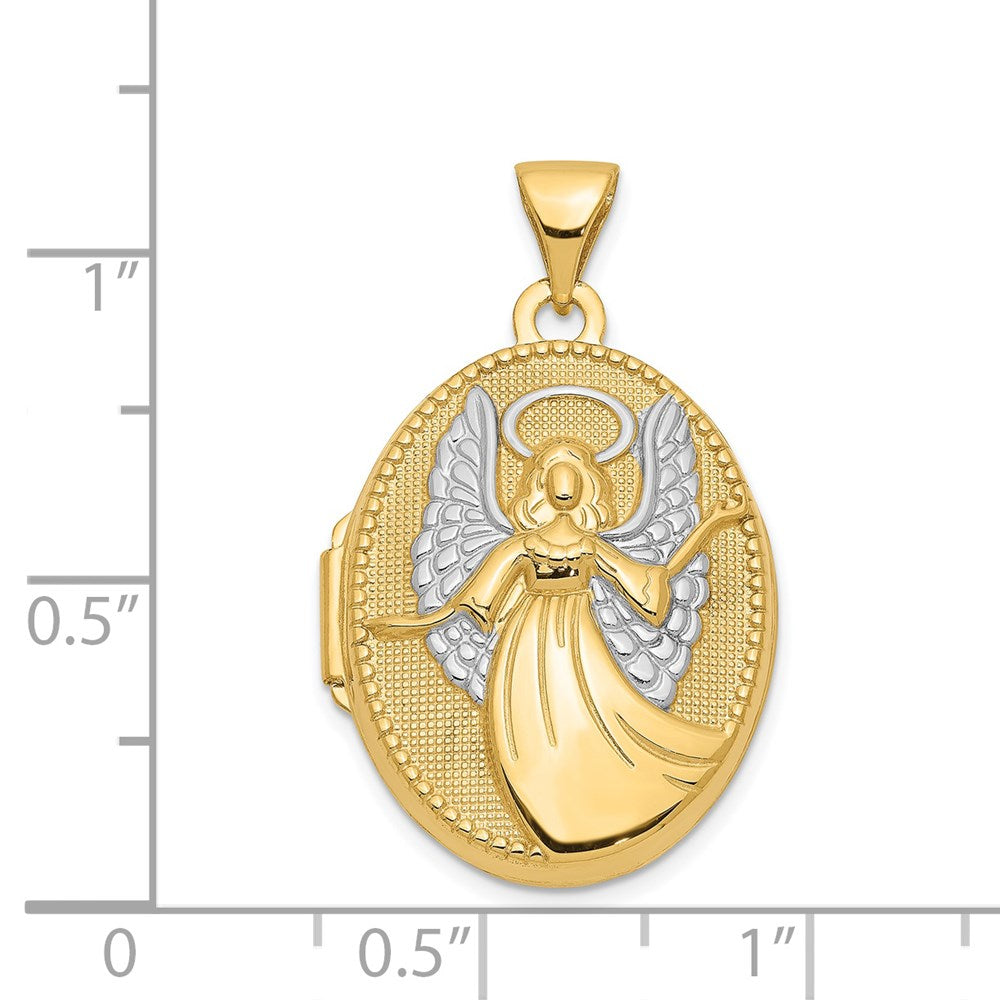 14k with White Rhodium Guardian Angel with Poem on Reverse 21mm Oval Locket