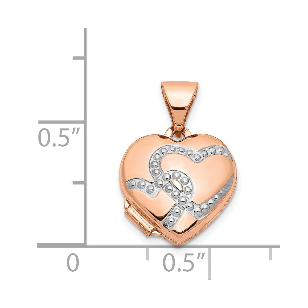 14k Rose Gold with White Rhodium Interlocked Hearts 12mm Heart Locket