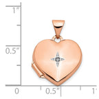 14k Rose Gold Polished Diamond Star 15mm Heart Locket