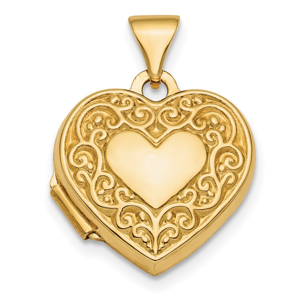 14k Fancy Scroll Design Reversible 15mm Heart Locket