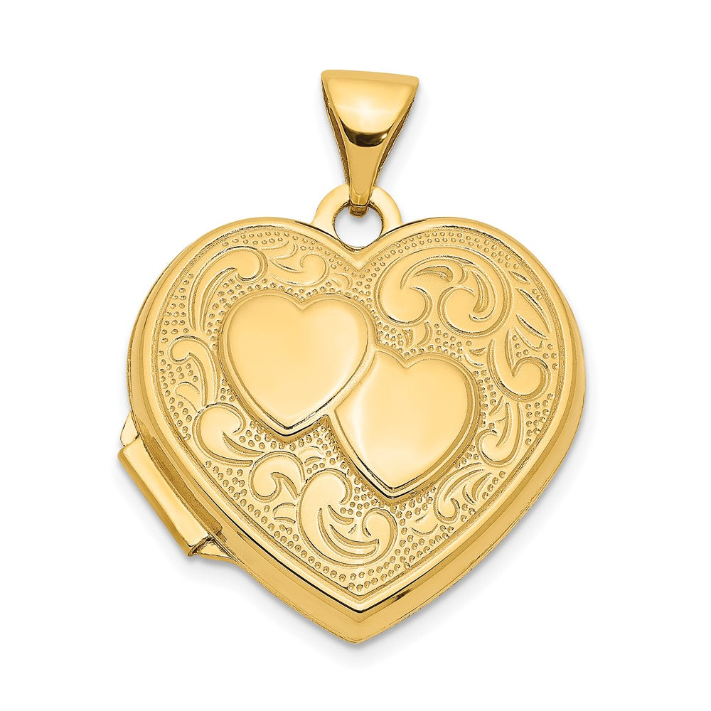 14k Two Hearts 18mm Heart Locket