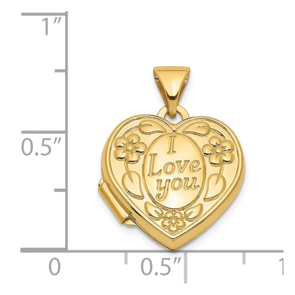 14k Floral I LOVE YOU Script 15mm Heart Locket
