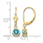 14k 5mm Round Blue Topaz Bezel Leverback Dangle Earrings