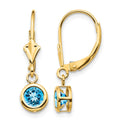 14k 5mm Round Blue Topaz Bezel Leverback Dangle Earrings