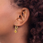 14k 5mm Round Citrine Bezel Leverback Dangle Earrings