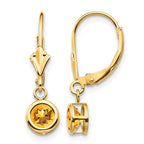 14k 5mm Round Citrine Bezel Leverback Dangle Earrings