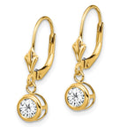 14k 5mm Round Cubic Zirconia Bezel Leverback Dangle Earrings