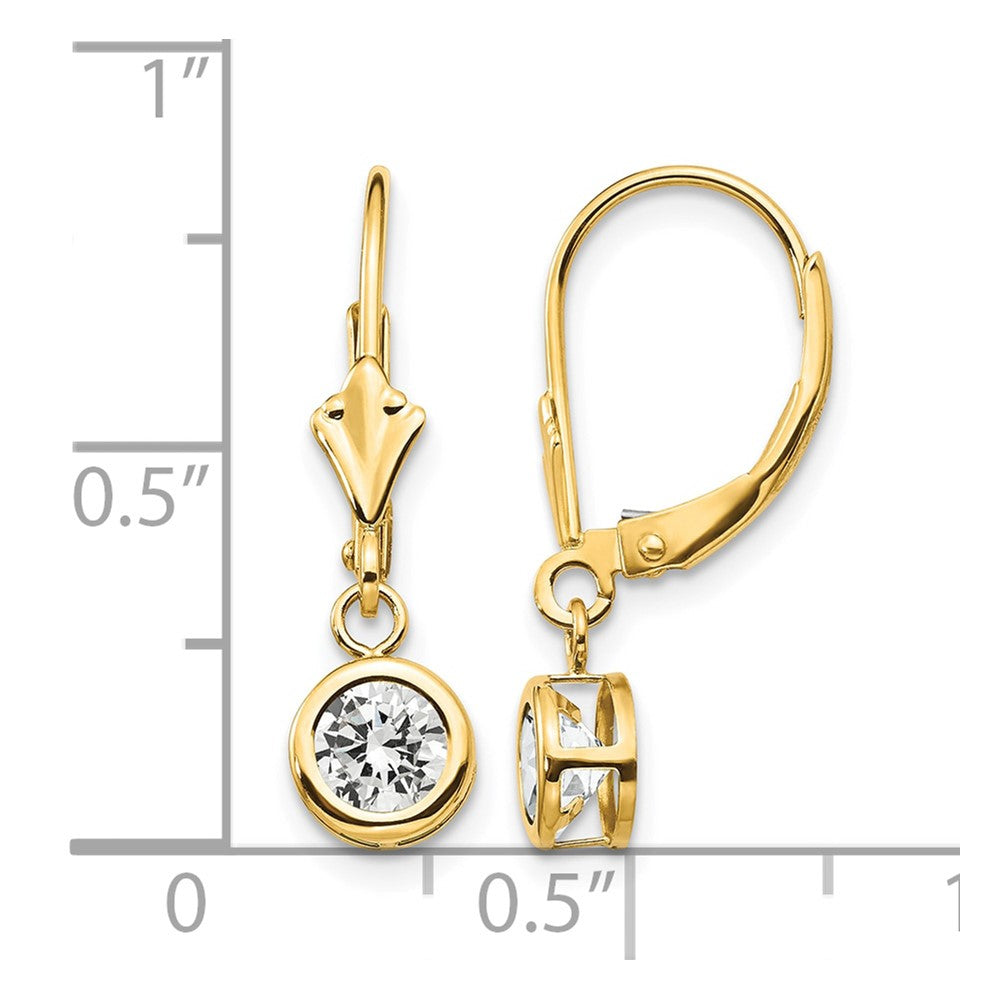 14k 5mm Round Cubic Zirconia Bezel Leverback Dangle Earrings