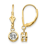 14k 5mm Round Cubic Zirconia Bezel Leverback Dangle Earrings