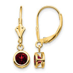 14k 5mm Round Garnet Bezel Leverback Dangle Earrings