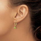 14k 5mm Round Peridot Bezel Leverback Dangle Earrings